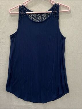 Navy Sleeveless Lace Yoke Tank—XS George A+++